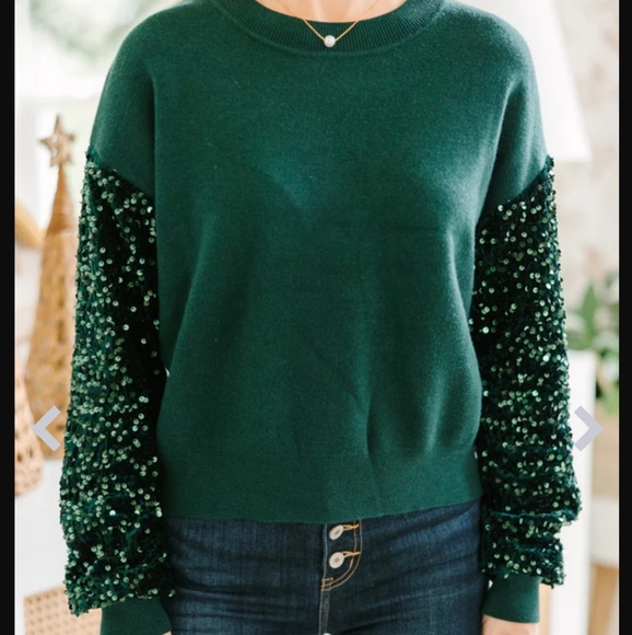 Shopthemint.com Sequin Sleeves Knitted Sweatshirt Holidays Forest Green Sequins - Picture 11 of 13